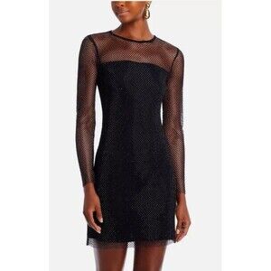 Aqua Women’s Long Sleeve Black Crystals Dress Size L NWT
